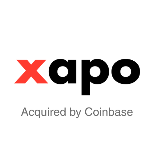 Xapo logo with the text "Acquired by Coinbase" underneath.