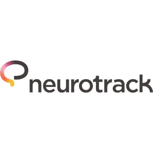 Neurotrack logo with a stylized brain icon in black, orange, and pink, followed by the black text 'neurotrack'