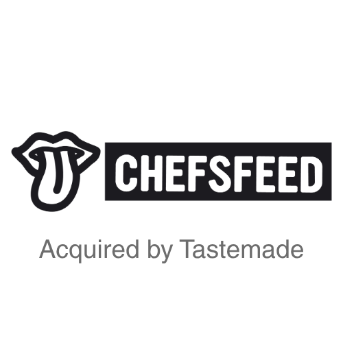 Logo with a stylized mouth and tongue next to the word 'CHEFSFEED' in bold letters, with the phrase 'Acquired by Tastemade' underneath.