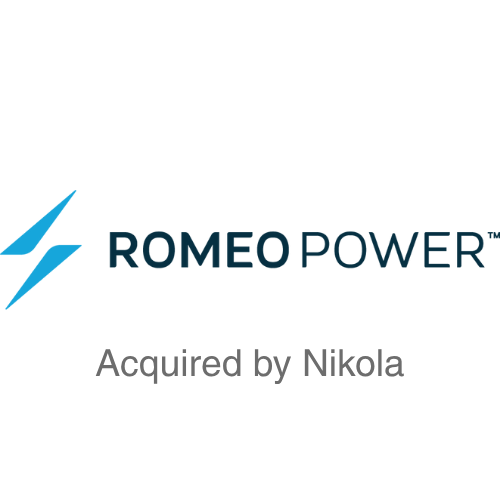 Romeo Power logo with the words "Acquired by Nikola" underneath.