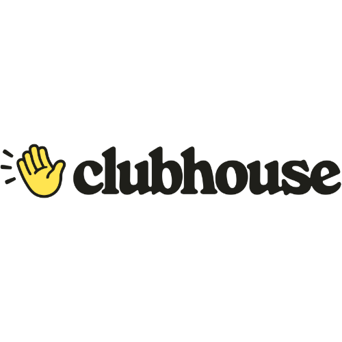 Clubhouse logo with a yellow waving hand emoji