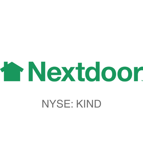 Nextdoor logo with a green house icon and the words 'Nextdoor' and 'NYSE: KIND'.
