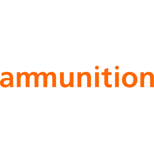 Logo for Ammunition Group. The word 'ammunition' written in bold, orange lowercase letters on a white background.