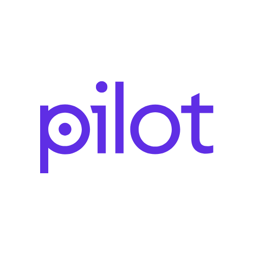 The image features the logo of Pilot, with the word 'pilot' in lowercase letters, purple and white text, on a white background.