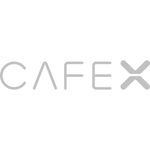 The image shows the logo with the text 'CAFE X' in light gray.