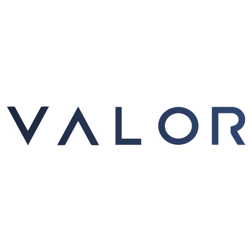 Valor Capital Group logo. The word 'VALOR' written in stylized, modern font with a minimalist design.