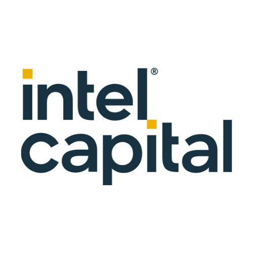The Intel Capital logo with the words 'intel' and 'capital' in dark blue font and small yellow squares above the 'i' and in the middle of the words.