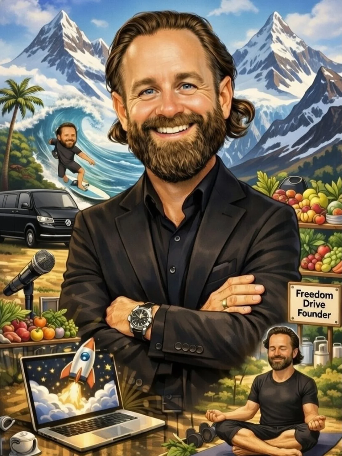 Chat GPT: Create a caricature of me and my job based on everything you know about me.