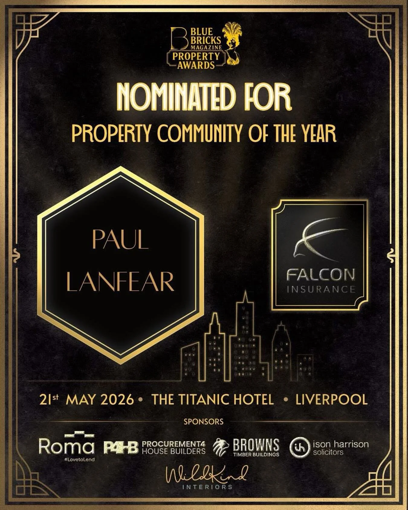 Really thrilled to have been nominated for Property Community of the Year. 🏆

Especially grateful to be nominated as the Bluebricks Awards are based on ethics, showcasing people who are doing and making a difference.

Huge thanks to Sam Cooke and th