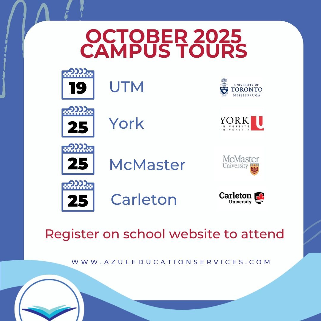October is a busy week for FALL CAMPUS TOURS #postsecondary #universityadmissions 

Make sure you register for the University Campus that you are interested in visiting. 

We highly recommend making time to visit the campus you are interested in appl