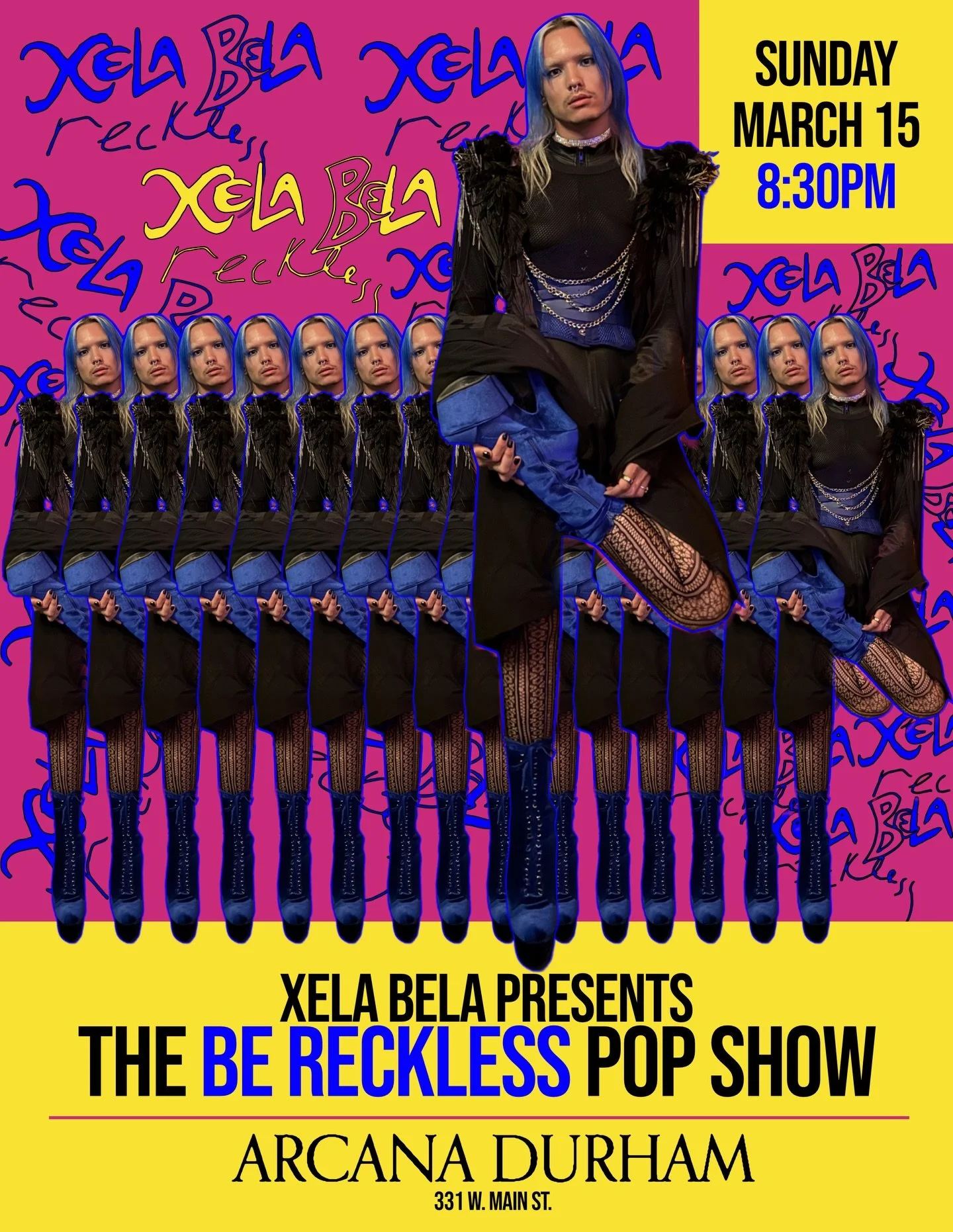 XELA BELA PRESENTS
THE 🖤 BE RECKLESS 🖤 POP SHOW
3.15 AT ARCANA | 8:30PM

&lsquo;BE RECKLESS&rsquo; will be a magical night of *live* original music, pop spectacle, dancing, and queerness. It&rsquo;s gonna be a fucking party! Tell your friends, fami