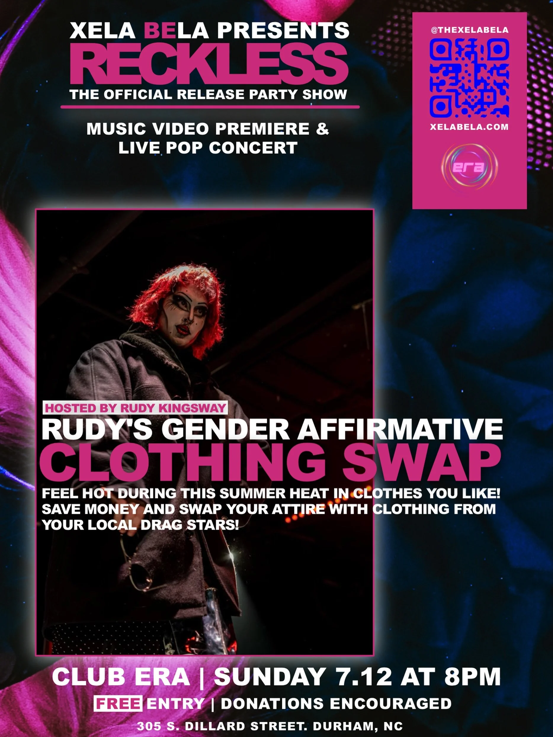 Not just a release party and pop concert! In the spirit of the reckless nature of being your authentic self, Rudy Kingsway will be hosting a gender affirming clothing swap at the RECKLESS release party show to support our beautiful community of trans