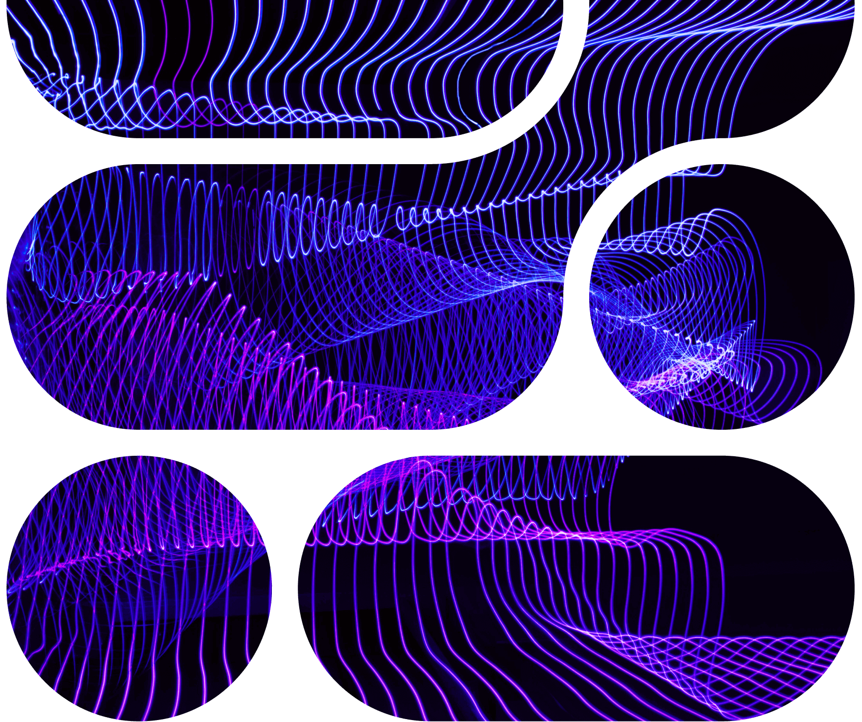 Abstract digital art featuring blue and purple glowing lines and wave patterns on a black background.