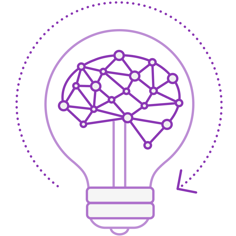 Stylized illustration of a light bulb with a network of interconnected nodes forming a brain inside, symbolizing ideas or innovation