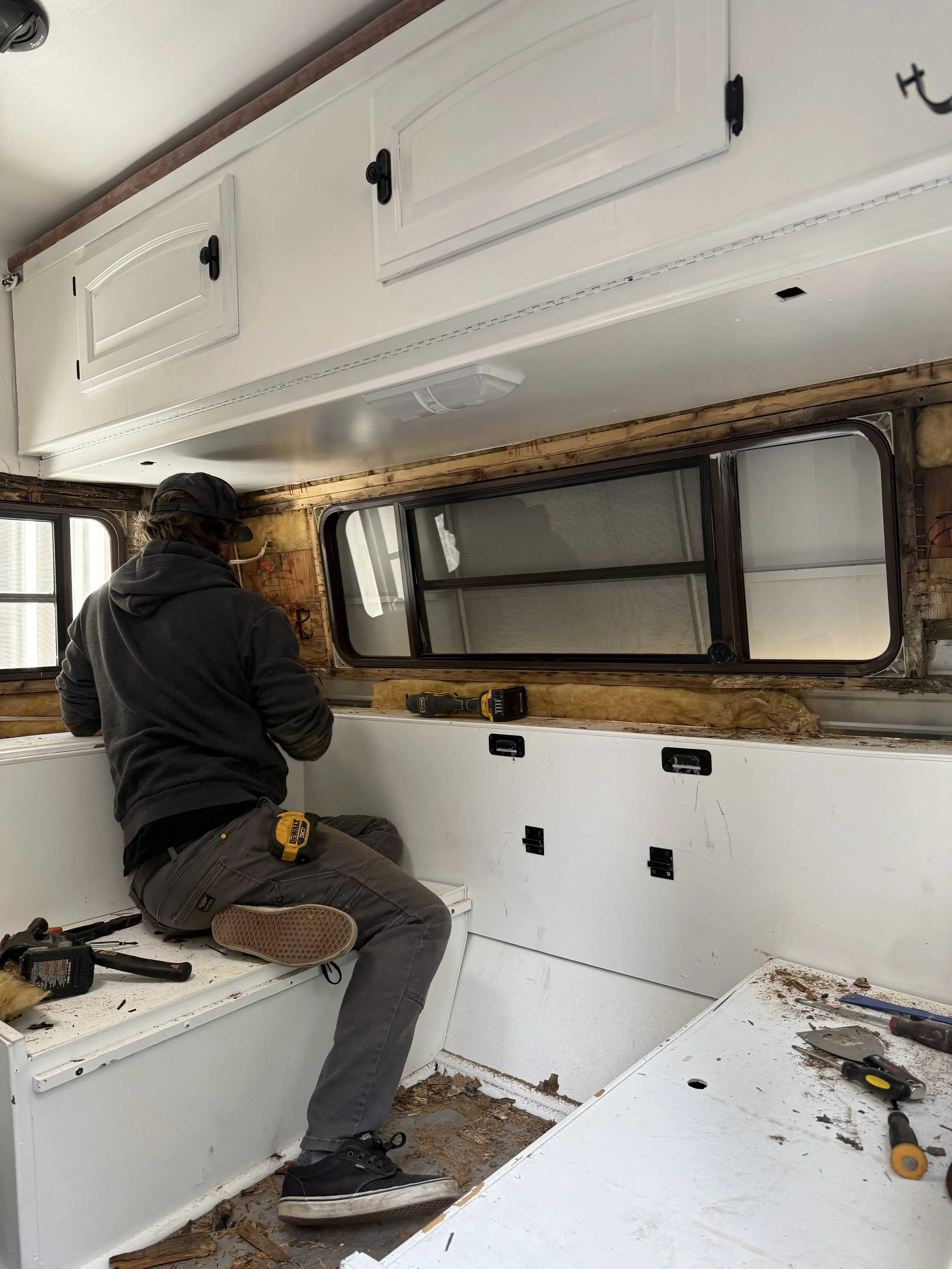 Rot repair in camper trailer from water damage