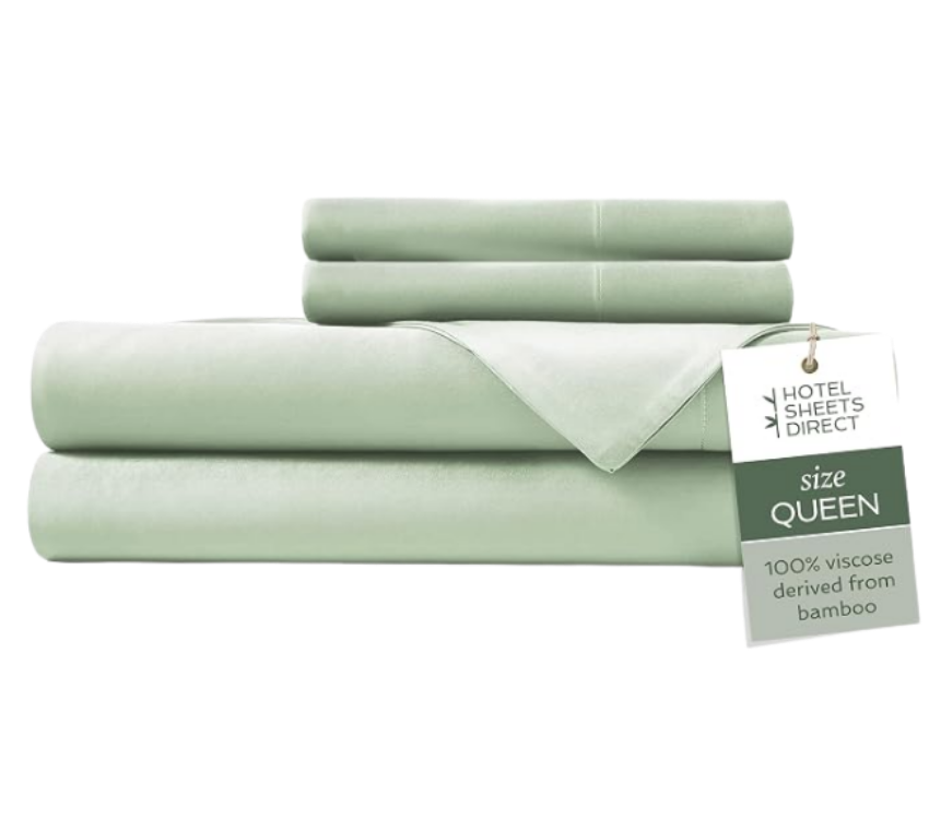 Hotel Sheets Direct 4 Piece Bed Sheet Set Queen Size, 100% Viscose Derived from Bamboo Sheets Set with 2 Pillowcases, Cooling & Breathable Luxury Bedding, Moisture-Wicking & Silky Soft, Light Green
