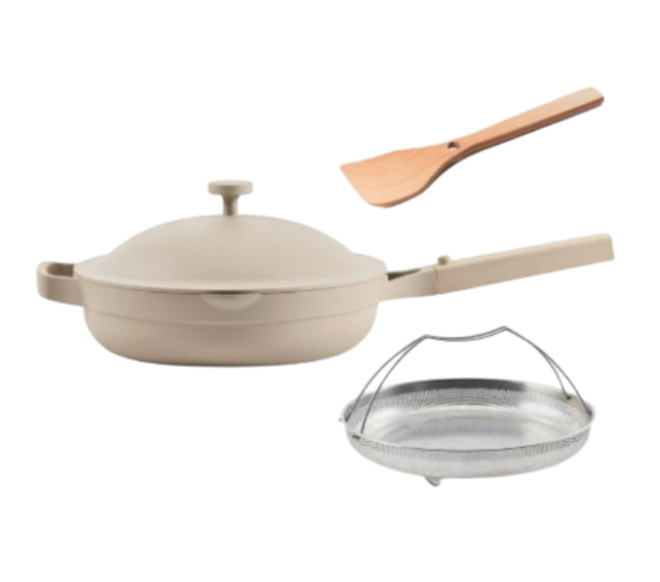 10.5" Ceramic Pan with Modular Lid, Steamer Basket & Spatula | Patented 10-in-1 Nonstick, Non-Toxic Cookware Made Without PFAS | Induction & Oven-Safe up to 450°F