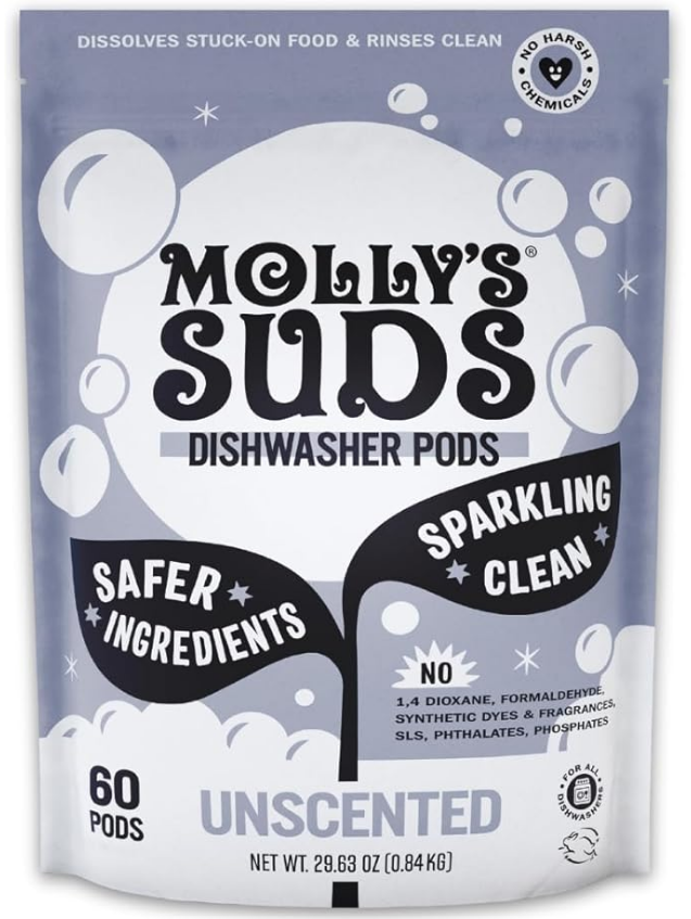 Molly's Suds Dishwasher Powder | Clean Dishwasher Detergent, Cuts Grease & Rinses Clean (Residue-Free) for Sparkling Dishes | 60 Loads (Unscented)
