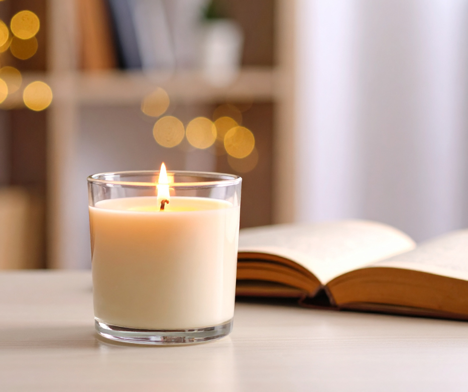 Bright Earth Wellness Co candle creating a calm, wellness-focused home environment
