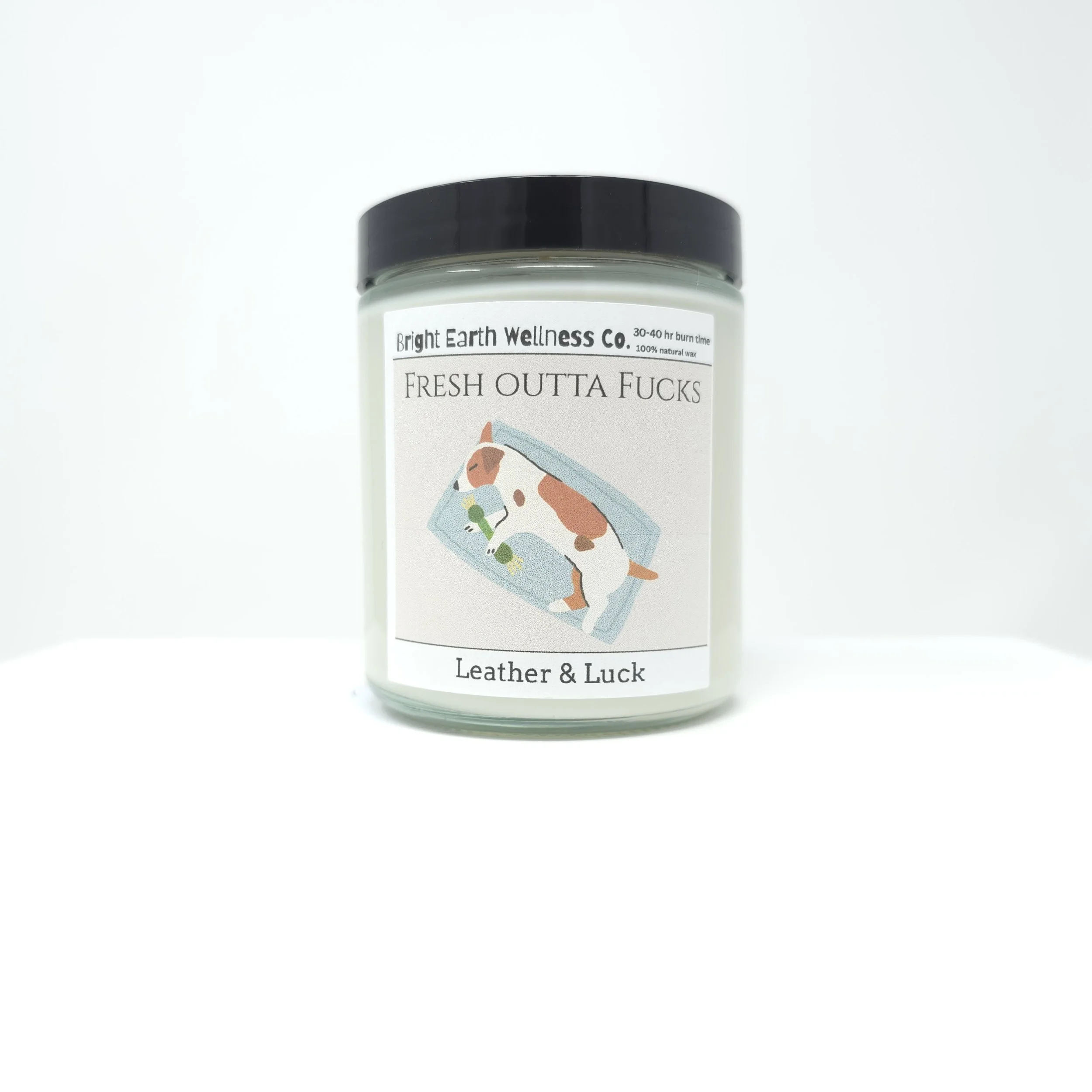Leather & Luck coconut soy wax candle, clean burning, non toxic.