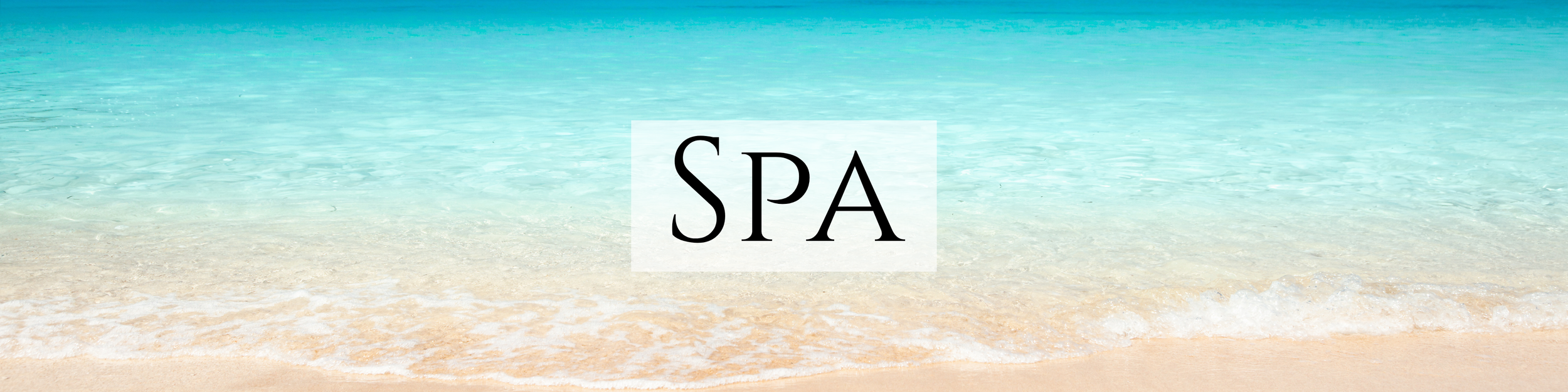 Beach with turquoise water and sandy shore, overlaid with the word 'SPA'.