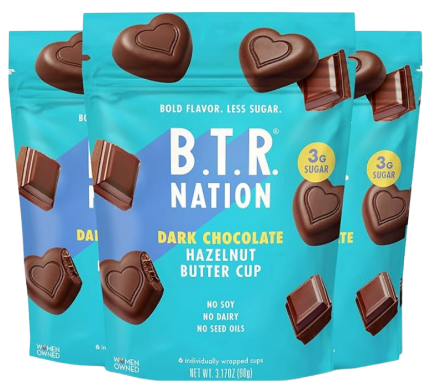 B.T.R. Nation - Dark Chocolate Hazelnut Butter Cups - Superfood Candy Date Sweetened 0g Refined Sugar Vegan Dairy Soy Free - 3 Pack