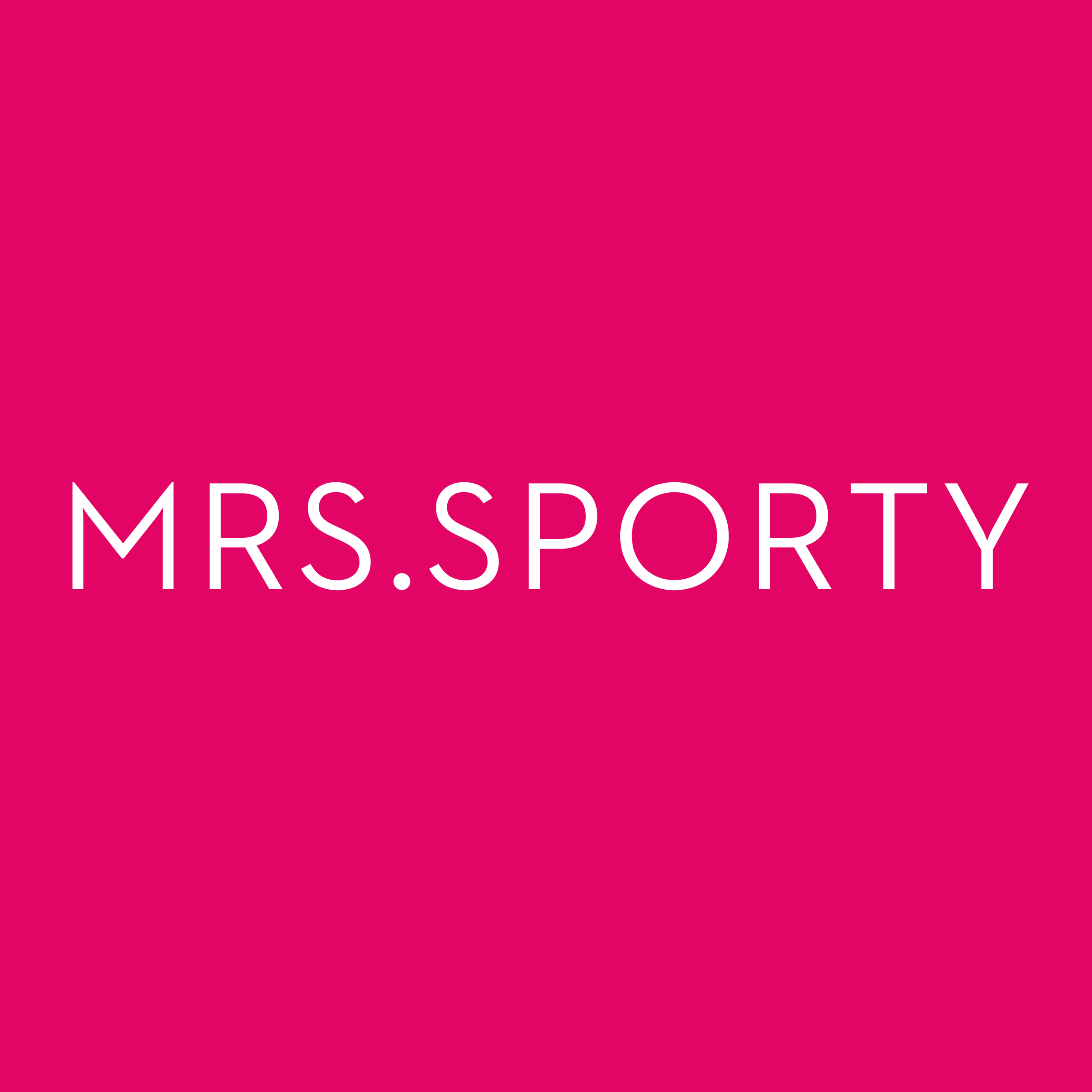 Mrs Sporty Logo, weiße Schrift auf pinkem Untergrund
