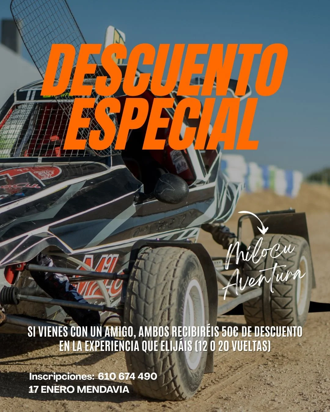 🔥 Nueva Promo en Milocu Experience 🔥
&iquest;Te gustar&iacute;a vivir una experiencia de conducci&oacute;n &uacute;nica y, adem&aacute;s, ahorrar?

Ahora, si vienes con un amigo, ambos recibir&eacute;is 50&euro; de descuento en la experiencia que e