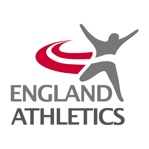 England Athletics logo featuring a stylized running figure and a red swoosh.