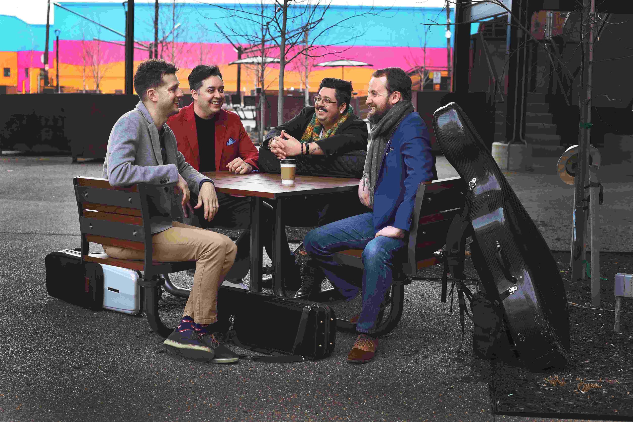 Beo sitting outdoors with coffee