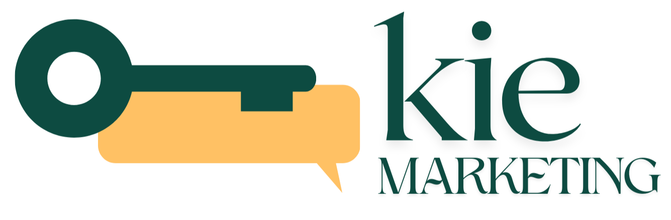Logo for Okie Marketing featuring a green key combined with a yellow speech bubble and the company name in green text.