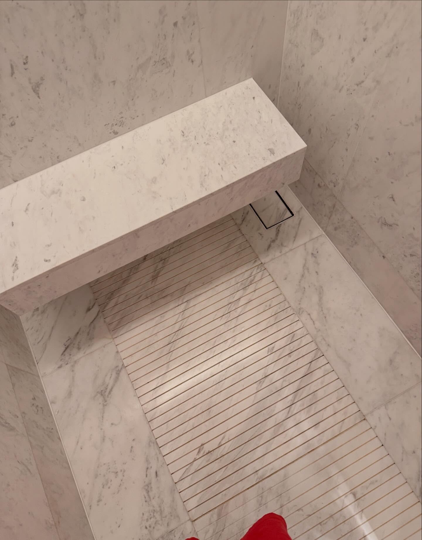 Yes, a full marble shower from walls to flooring is absolutely achievable. A honed finish with added texture helps increase grip where it matters most. 

#marblebathroom #showerremodel #luxuryshower #maisondekhalilinteriors #socalluxuryhomes