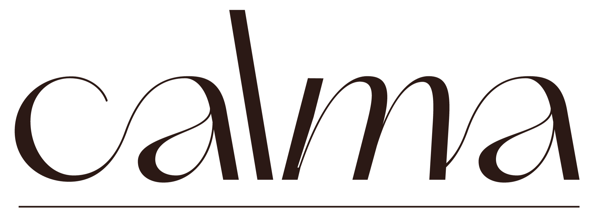 The word 'Calma' written in elegant, cursive black font on a transparent background.