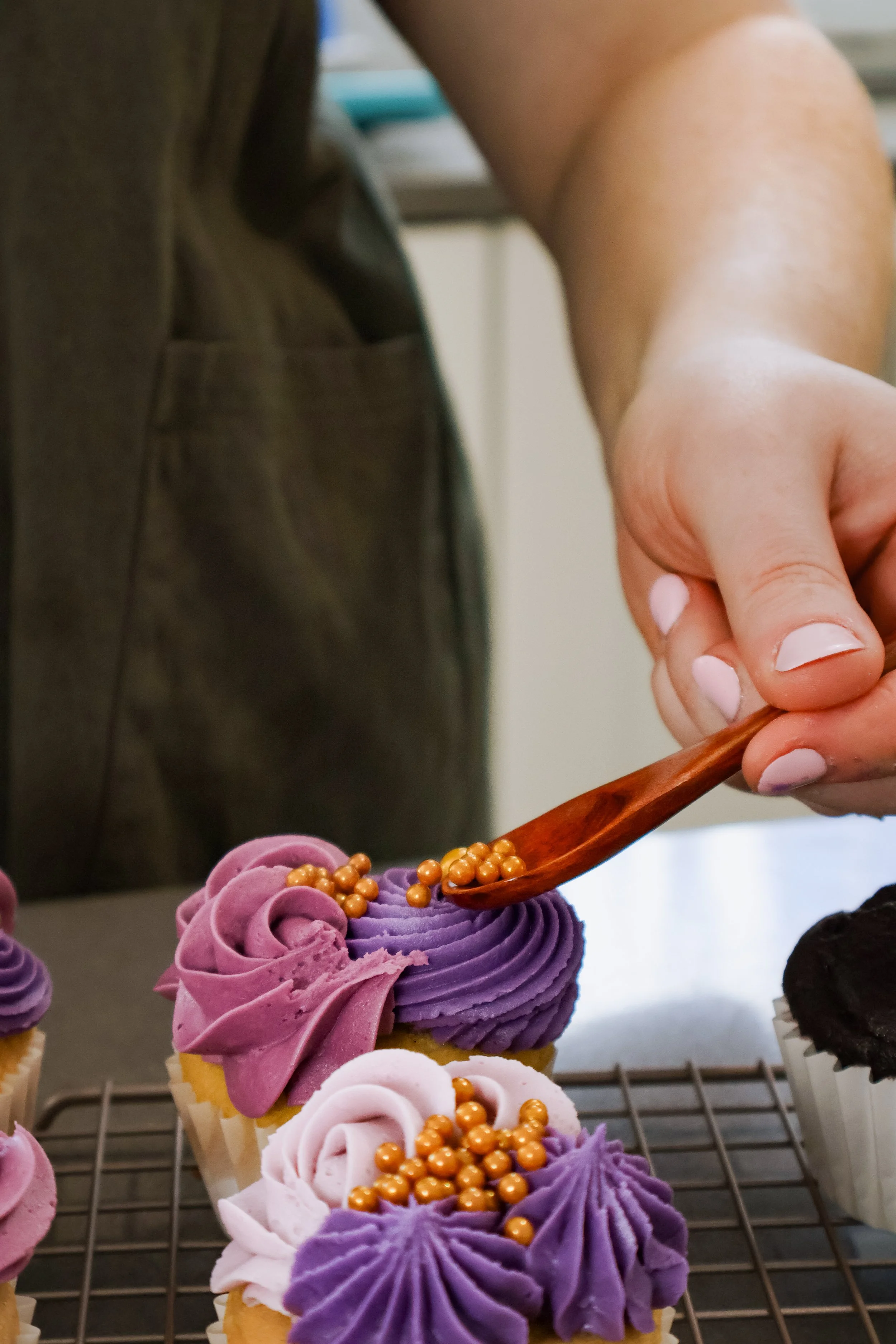 Close-up of dairy-free cupcakes decorated for weekly menu