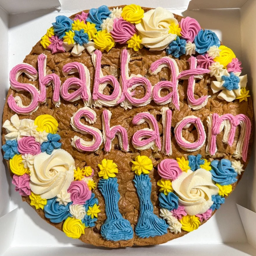 Gluten-free custom birthday cookie cake with buttercream icing