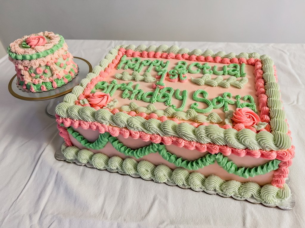 Gluten-free custom birthday cake with buttercream icing