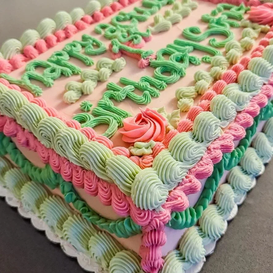 Gluten-free custom birthday cake with buttercream icing