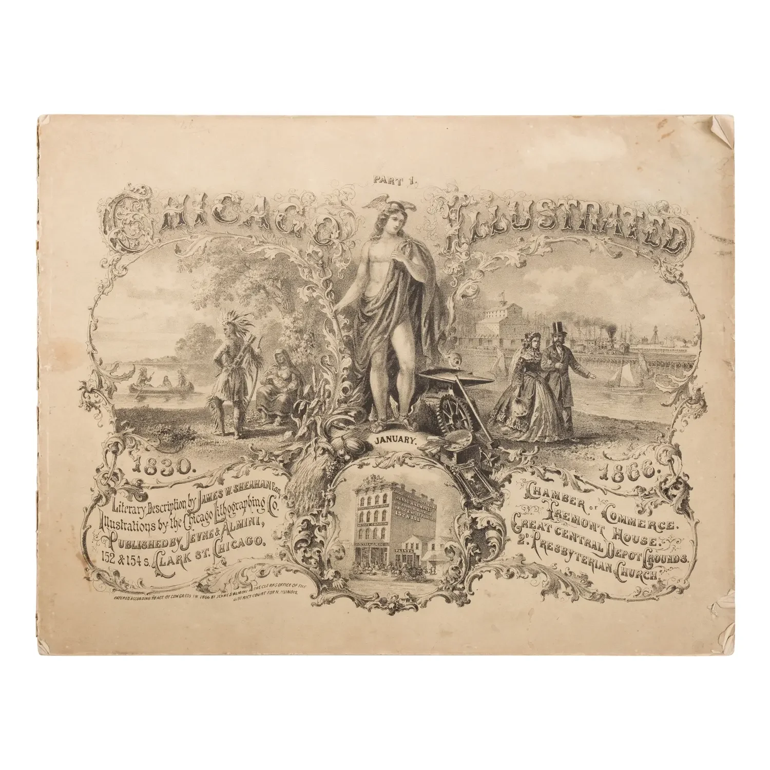 [Chicago Pre-Fire]. Sheahan, James W., text, and Louis Kurz (1833-1921), artist. Chicago Illustrated. Chicago: Jevne & Almini, January 1866-January 1867.