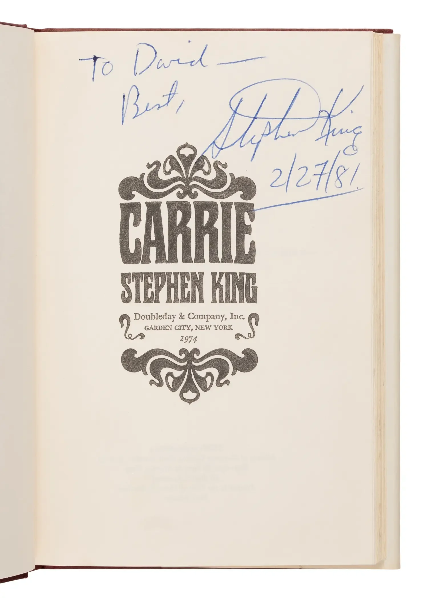 King, Stephen. Carrie. Garden City, New York: Doubleday and Co., Inc., 1974.