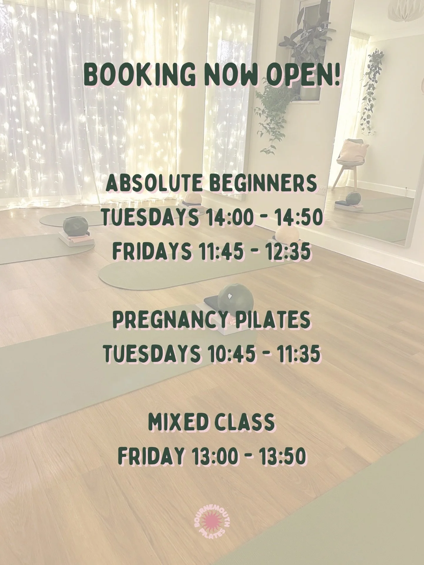 Booking for my new Pilates classes is now open ✨

There is something here for everyone 🌿

Full details available via my website! Message or email to book your space.

Existing clients will have received an email today with priority rebooking for the