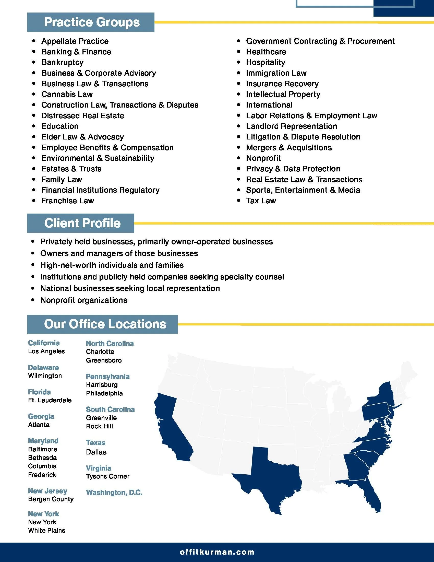 Offit Kurman Firm Fact Sheet (back)