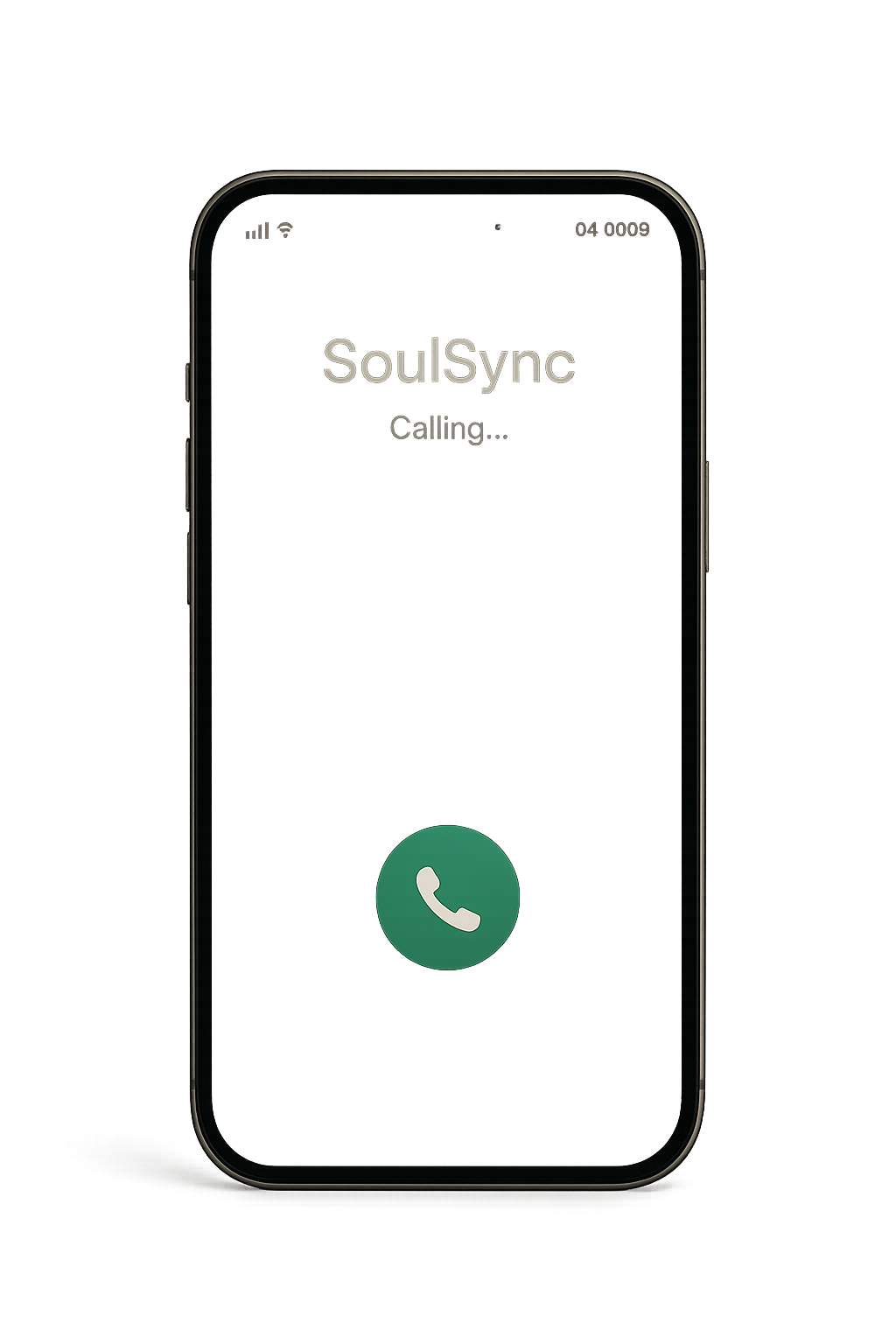 A smartphone displaying an incoming call from SoulSync with a green and red call button on the screen.