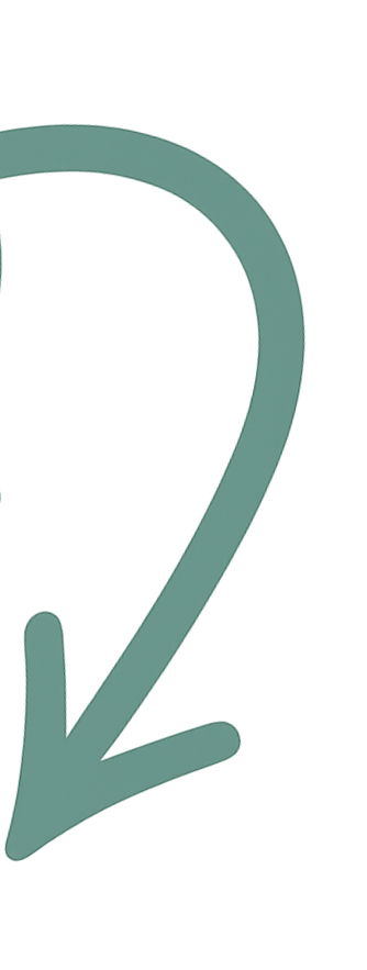 Close-up of a curved green arrow pointing downward.
