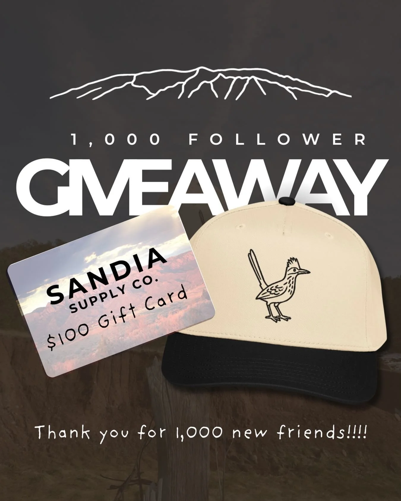 1,000 FOLLOWER GIVEAWAY 🎉

Win a $100 gift card + our best-selling On The Run hat 🧢

How to enter:
&bull; Tag a friend in the comments (each tag = 1 entry)
&bull; Follow our page
&bull; Share to your story for a BONUS entry

Winner announced 5/15 a