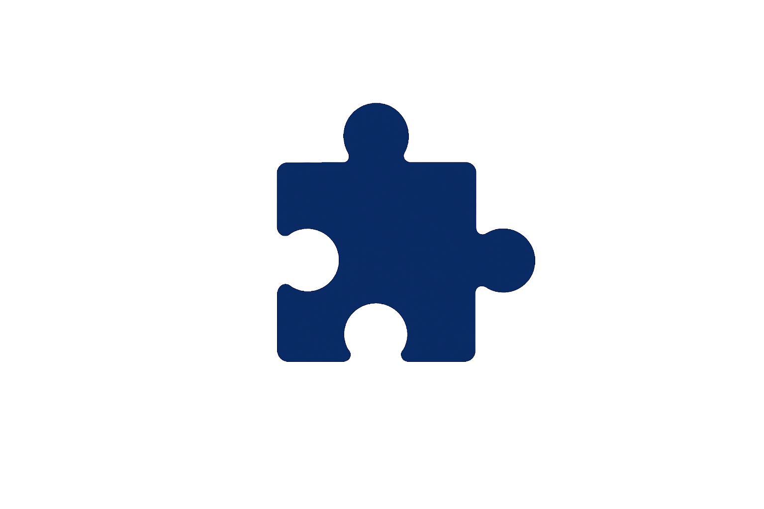A blue puzzle piece with four interconnected parts on a white background.