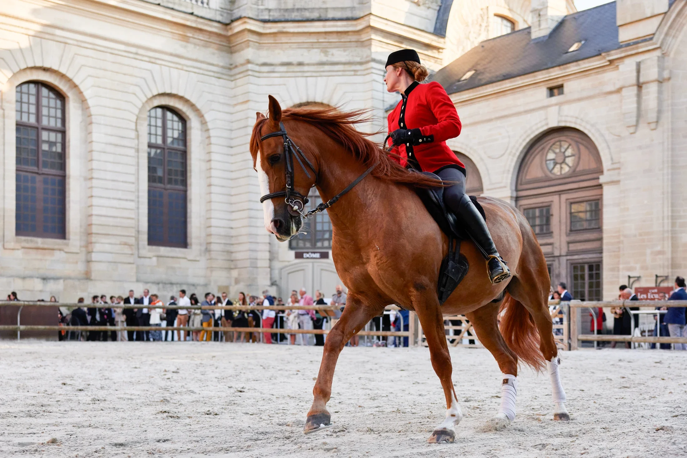 photographe évènementiel bourg en bresse – Reportage évènement lancement Ferrari Roma Spider avec la concession Ferrari Ch.Pozzi de Paris à Chantilly, apéritif avec démonstration de dressage de cheval
