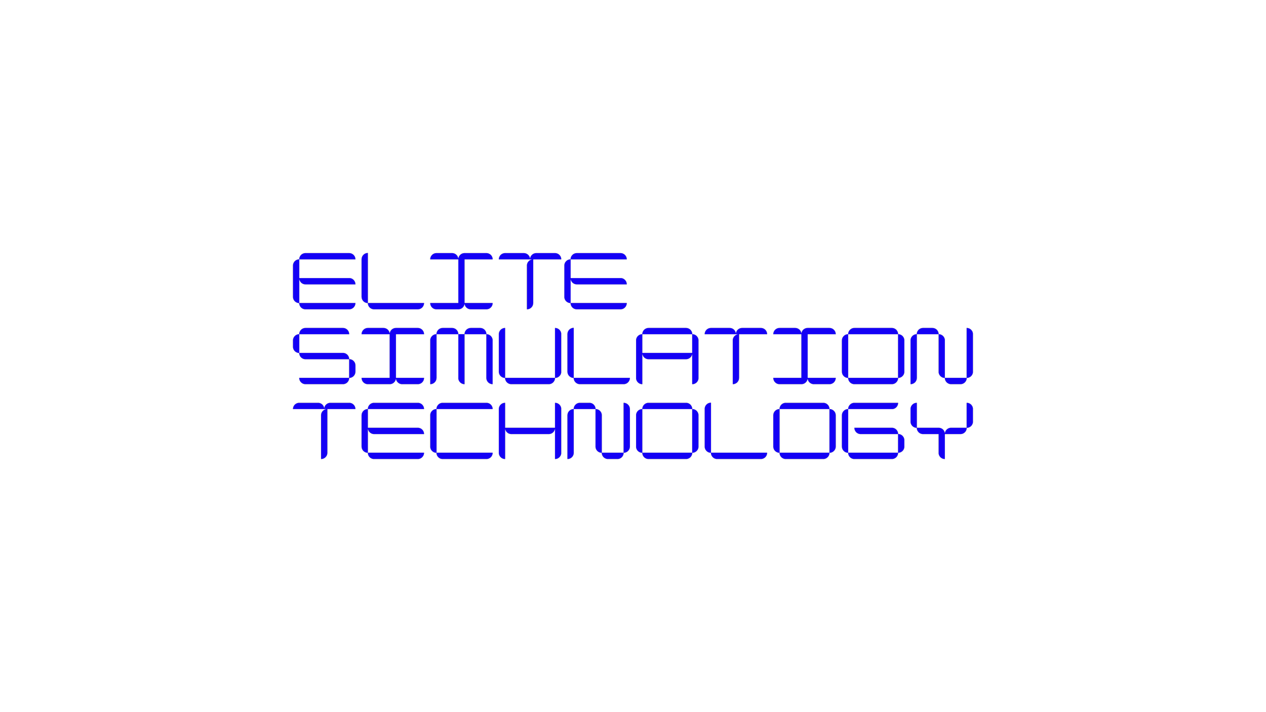 Testo luminoso con scritte 'Elite Simulation Technology' su sfondo nero