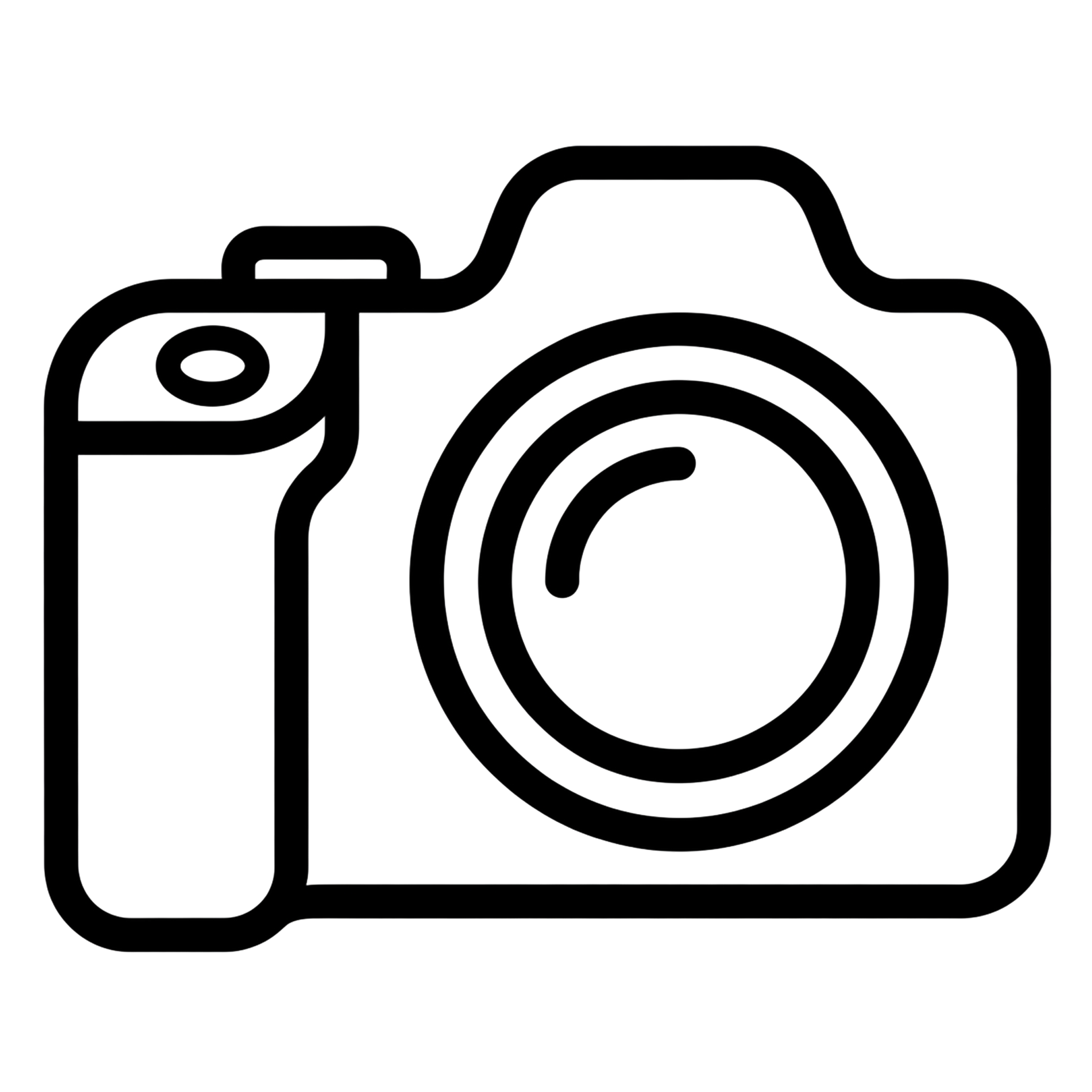 Immagine di un'icona stilizzata di una fotocamera con anelli concentrici, rappresentante una fotocamera digitale
