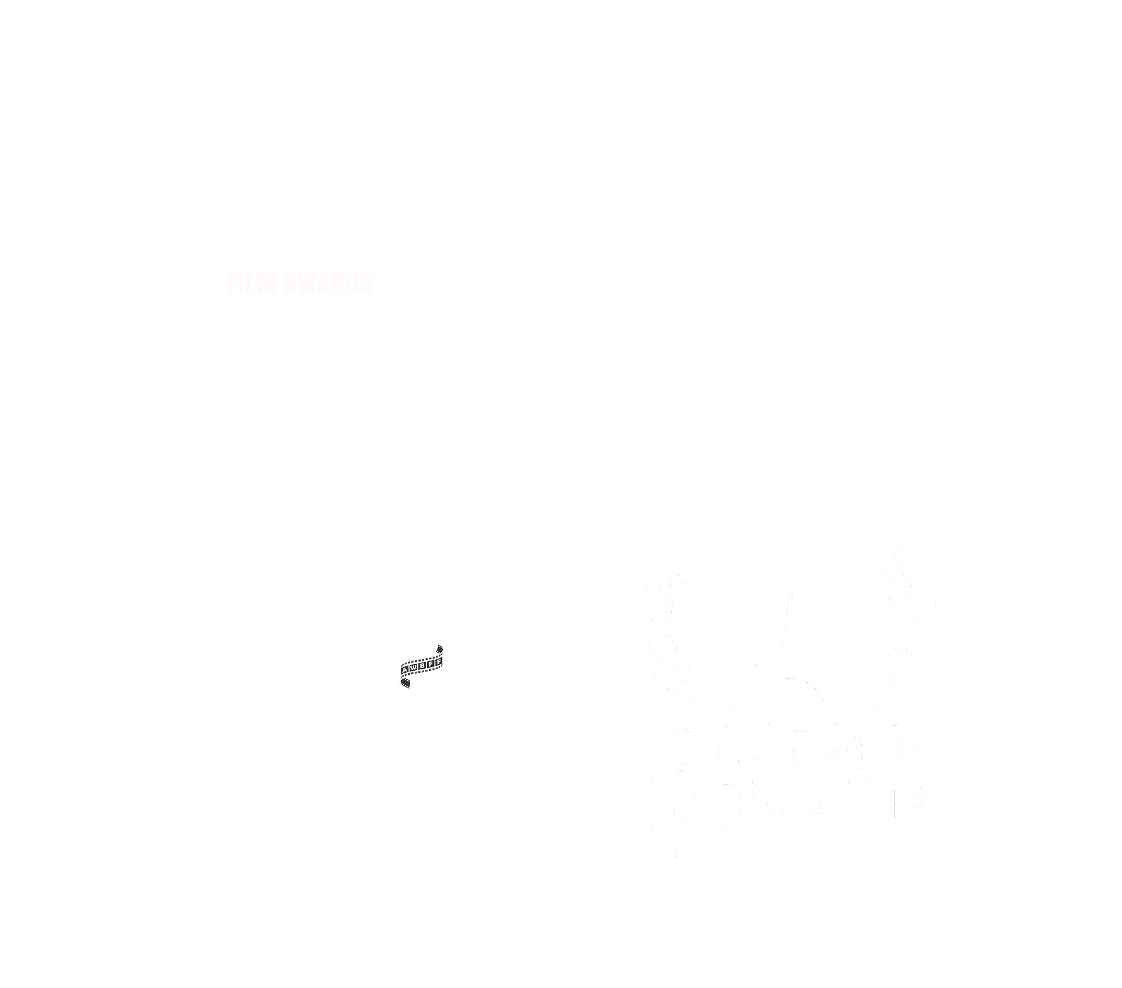 Loghi di premi e riconoscimenti cinematografici in bianco su sfondo nero, inclusi 'Finalist Sweden Film Awards agosto 2025', 'Vincitore Alpine International Film Festival 2026', 'Premio Onorevole Attivisti Senza Frontiere', e 'Riconoscimenti del Royal Film Festival'