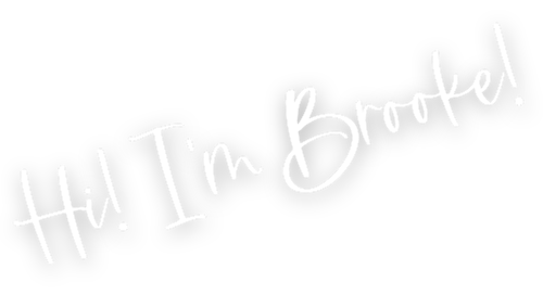 Black background with white handwritten text saying 'Hi! I'm Brooke!'